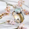 Cluster Rings Boho Vintage Aquamarine Ring Two Tone Rotatable Decompression Natural Stone Moonstone Wide Thumb Ladies