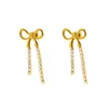 2024 New INS Style Stainless Steel Long Bow Tassel Earrings Women's Gold Personalized Trendy Diamond Earrings Jewelry Gift