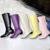 Boots PXELENA Autumn 2024 Candy Color Knee High Lady Girls Sweet Shoes Low Heel Slip On Riding Long Plus Size Pink Purple