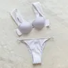 Women's Swimwear Bikini Set Sexy White Ribbed Push Up Women Micro Thong 2024 Underwired Swimsuits Bathing Suit Brazilian Mujer