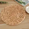 Table Mats Round Woven Rattan Placemats Natural Wicker Water Hyacinth Straw Braided Set Of 6