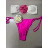 Blocage de couleur Rose sans bretelles avec sangle à cordon de maillot de bain divisé bikini