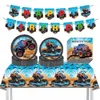 6jno tatouage transfert de monstre camion de tatouage temporaire autocollants pour enfants garçons joyeux anniversaire camions monstres ballons gros fleurie de fête de course de course ballon 240427