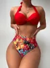 Women's Swimwear Sexy Halter Bikini 2024 Women Floral Printed Swimwear Female Push Up Swimsuit High Waist Bathing Suit Swimming Summer Beachwear