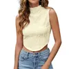 Women's T Shirts F42F Summer Sleeveless Ruffle Mock Neck Ruched Textured Bodycon Vests Asymmetrical Plain Crop Top Shirt For Womens