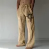Męskie spodnie Summer męskie luźne spodni codziennie noszenie solidne miękkie lniane spodnie średnie kieszenie w talii sznurki streetwearl2404