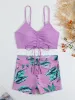 Set Tropical Print Shinkstring Bikini 2023 Женщины с высокой талией купальник галстук передние шорты купальные купальные купальники лето