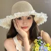 Berets Korean Pearl Lace Trimmed Straw Sun Hat Summer Seaside Beach Vacation Protection Big Brim Sweet Versatile Women's Caps