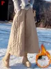 Calças femininas neve aquecem o algodão Culotte casual Winter acolchoado de perna larga da perna larga da cintura alta Espossa Capri Pantalones de grande porte