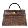 Bolsa de bolsa de bolsa genuína bolsa feminina de crocodilo brilho um ombro de couro costurado em couro cheio de mão