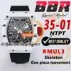 BBR 35-01 RMUL3 MEKANISK HANDVINNING MÄNS Titta på White Ntpt Carbon Fiber Case Skeleton Dial Black Flätad nylonband Super Edition Sport TrustyTime001 Handsur