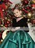 Flicka klänningar vintage sammet flickas prom v-ringning te längd smaragd gröna barn julfest klänning båge blommor