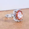 Klusterringar 2024 färg smycken vacker orange sten fanta padparadscha simulering ädelsten öppen ring för kvinnor