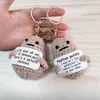 Keychains Positive Energy Potato Keychain Hug Pocket Mini Handmade Plush Wool Knitting Doll With Card Funny Christams Gift