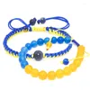 Charm Bracelets Ukraine Flag Color Lucky Jewelry Couple Quartz Beads Woven Handmade Braided Rope Adjustable Women Wrist Chain