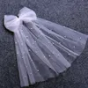 Wedding Hair Jewelry Elegant Bridal Bow Veil with pearl Bridal Wedding Headdress Short Veil Back Head Decor Hair Accessories