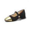 Casual Shoes Spring Summer Autumn Women Square Gold Color Toe Heels Mary Jane Zapatos grunt slip på klänningen