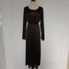 Vestidos casuais Mulheres sexy e sexy cetim luva longa de vestido solto noite mais tamanho