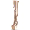 Bottes 20 cm Round Head Over Knee Color Change Pu Material Zipper Opening Fashion Sexy Runway Pole Dance