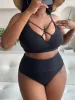 Definir tamanho grande de biquíni Sexy Mulheres de maiô 2023 New V Neck High Size Size Swimwear Summer Big Biquini Set Set Beach Bathing Suiting