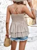 Women Blouses Shirts Summer V-Neck Babydoll T-Shirt Peplum Tops Spaghetti Strap Sleeveless Slim Lace Tank Top