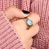 Cluster Rings Boho Vintage Aquamarine Ring Two Tone Rotatable Decompression Natural Stone Moonstone Wide Thumb Ladies