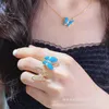 Дизайнерский Charm v Gold High версия Van Butterfly Ring для женской синей эмалевой набор с бриллиантами Light Luxury Open Asymmetric