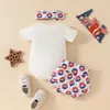 Zestawy odzieży 4 lipca Baby Girl Stroje z krótkim rękawem Crewneck Romper Shirt Bodysuit pącz na głowę 3PCS