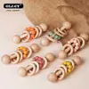 Mobiler# 1PC Baby Toys Beech Wood Rattle Handklockor Toys Of Newbron Montessori Educational Toys Mobile Rattle Wood Ring Baby Products D240426