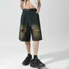 Shorts masculins 2024 Nouveau court de denim de chaleur d'été pour hommes coupés HARAJUKU Gothic Hip-Hop Bag Jeans Street Clothing Q240427