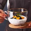 Tazze creative colazione in vetro in vetro da tè latte da tè tazze trasparenti oro piatto pesante con tazza di tazza con manico a cucchiaio mescolante bevande