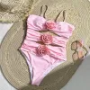 Dykning sexig rosa 3d blomma badkläder kvinna en bit baddräkter kvinnliga klipp ut monokini badning simning för kvinnor badare simma 2024 NYTT
