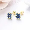 Stud 7colors Cute Heart CZ Stones Clover Flower Screw Back Stud Earrings For Women Baby Kids Girls Gold Color Piercing Jewelry Aros d240426