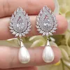 2024 Sparkling Dangle Earrings Luxury Jewelry 925 Sterling Silver Water Drop 5A Cubic Zircon CZ Diamond Lab Pearl Party Women Wedding Rich Earring For Mother Gift