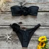 Set Sexy Twopieces Femmes Floral Lace Up Up 2024 Puspup Bra Bra Black Bikini Set Swimsuit Swimwear Bathing Fullwear Biquini