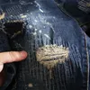 Jeans para hombres Pantalones de vaquero macho cónicos rasgados con pantalones de agujeros roto roto 90