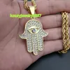 Colliers pendants micro-pavés en pierre d'or doré Fatima Hand Islam Amulet Collier 316L Men de l'acier inoxydable Bling Iced Out Hop Hop