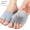 Los calcetines de las mujeres evitan la abrasión de la mitad de la palma Comfort Comfort Soporte de la punta del dedo delantera Separador Dos dedos de los pies Herramientas de cuidado del pie
