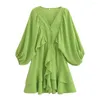 Robes décontractées Femmes Robe à volants verts