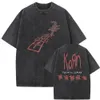 Umytany vintage rockowy zespół Korn obserwuj album liderów graficzne tshirt krótkie rękawe Men duże koszulki Unisex Gothic T Shirts 240425