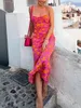 Повседневные платья женские спагетти ремешок с цветочным принтом Maxi платье рука