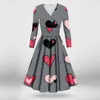 Robes décontractées pour dames mode Saint-Valentin Imprimé à manches longues en V