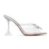 Célèbre été amina muaddi rosie sandals chaussures femmes arc les mules en cuir ornées glissa sur des pantoufles de fête de mariage bijou d'embellissement fleuriste talons hauts