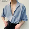 Casual shirts voor heren Koreaanse stijl knappe Incerun Tops 2024 Solid Simple Texture Streetwear Male revers Lapel Lange mouwen Blouse S-5XL