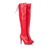 Boots Women's Leather Sexy Thigh High Heels Round Toe Boots-Women Female Shoes Red Over-the-Knee 2024 Low Ladies Larg