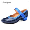Chaussures de danse Ladingwu salon pour femmes filles latines basse bleu carré carré de fond doux talon de danse 2,5 cm