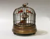Novo colecionável decorar o trabalho manual velho de cobre dois pássaros em gaiola tabela mecânica clock5390157