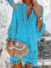 Casual Dresses Tassel Sexy Boho Long Dress Women Lace Fall Solid Hollow Out V-Neck Bohemian Style Vestidos