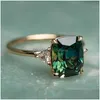 Anelli di banda Anello Bright Square Emerald Engagement Womens Gold Luxury Zircon Green Nove Day Gift Gioielli Delivery Delivery Delivery Dhysm Dhysm