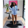 Costumes de femmes Blazers Femmes échoe Hight Quality Fashion Fashion Blue Denim Blazer Veste Femme Streetwear Long Manche Double Bre Otgk7